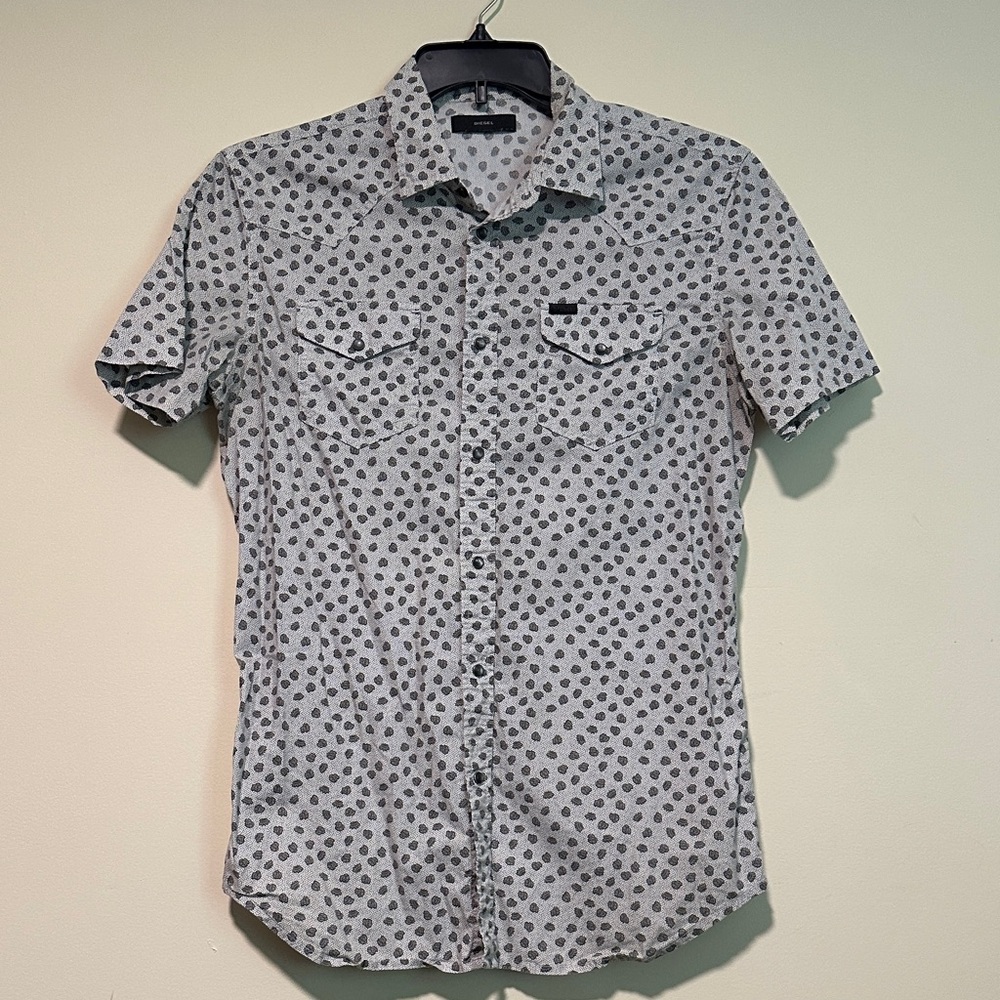 Diesel White and Black Patterned Casual Shirt
